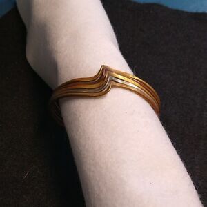 Vintage Mexico Gold Copper Brass Silver Tone Metal Wave Bracelet